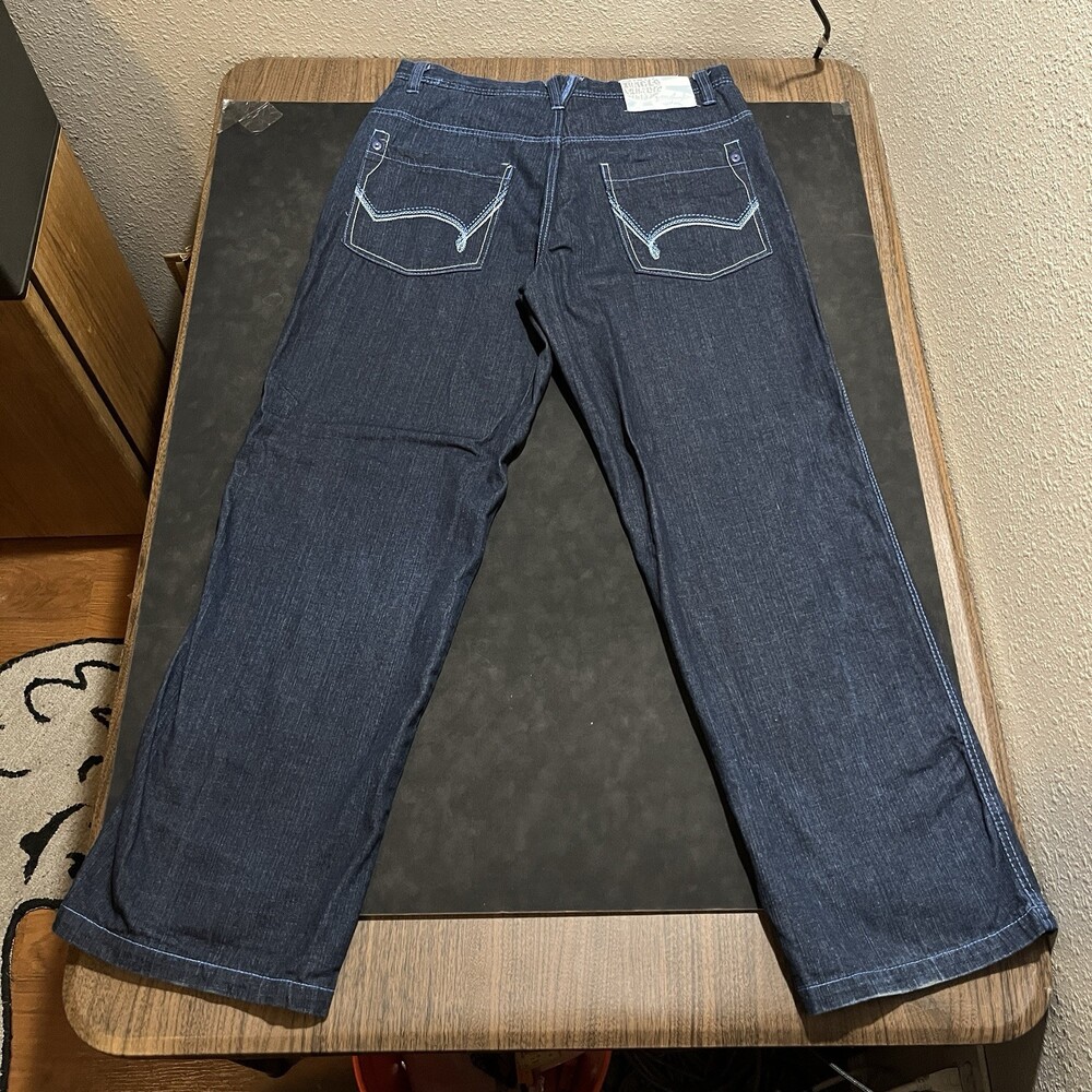 Vintage 5ive Jungle Jeans Blue Denim Baggy Wide Leg Y2K Men 36x32 Embroidered